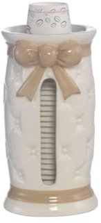 Portabicchieri piccolo in ceramica elegante bianco e tortora coll. fiocco 22035FT