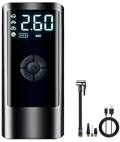 Car Tyre Inflator Portable Air Compressor 2.6 Bar (38 PSI) 4000mAh Rechargeable Battery Auto Shut-Off Digital LED Display & Light Electric Tire Pump Pressure for Car, Bike, Motorcycle, Ball