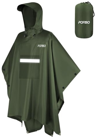 Poncho de Pluie Hommes Femmes - Cape de Pluie avec Capuche, Légère et Réutilisable, 3-en-1 Multifonctionnelle, Veste Imperméable Respirante avec Poches, Bandes Réfléchissantes, pour la Randonnée