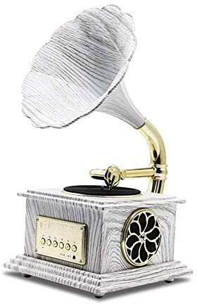 Record Player, Music Box Phonograph Bluetooth 4.2 Record Player Music Dynamic Stereo Speaker, Mini Metal Retro Style Cable
