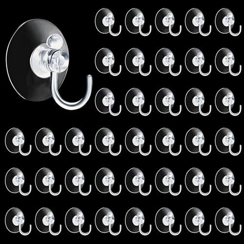 Gebiuhoo Ventosa con gancio 40 Pezzi Ventosa Natalizia con Gancio 40mm Trasparenti Ventose di Ancoraggio PVC Ventosa Forte Tenuta per Vetro Piastrelle Specchio di Ceramica Superficie Liscia