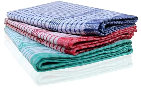 Milosc Pack of 10 Tea Towels 100% Cotton Kitchen Tea towels with Highly Absorbent Quality Lint Free Quick Dry Long Lasting Material Multi Colours Pack