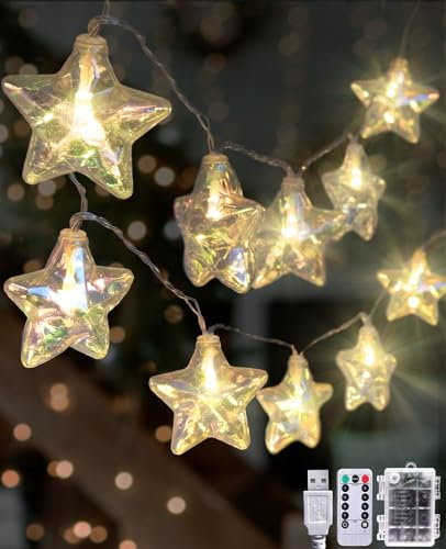 AceList 20 LED Lichterkette Stern, 3m Warme Lichterketten mit Timer, USB/Batterie betrieben mit Fernbedienung, wasserdichtes Design, 8 Modi für innen/außen, Weihnachten, Hochzeiten, Kinderzimmer Deko