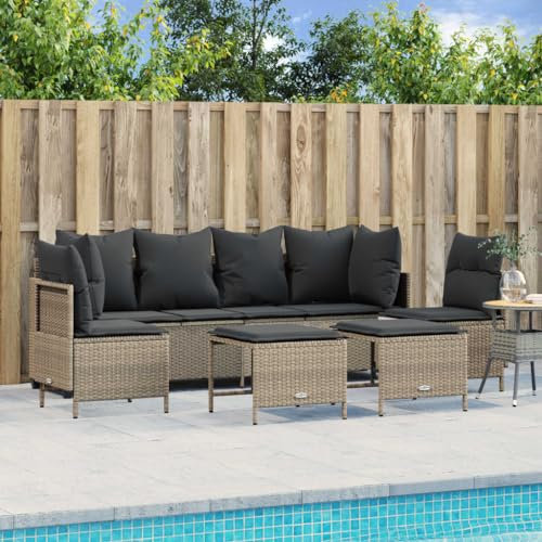 IKAYAA Gartensofa 3 Sitzer mit Liegefunktion Rattan Sofa mit Hocker Gartenbank Sitzbank Rattansofa Balkon Garten Lounge Sofa Outdoor Lounge Klein Balkonmöbel Couch Rattan Bank Sitzecke Sitzlounge
