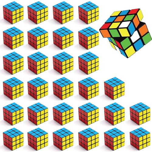30 Pcs Puzzle Magic Cube 3x3cm, Mini Cube Party Bags Favours Speed Cubes Fillers Party Puzzle Gifts, 1.18 Portable Christmas Travel Game Gifts