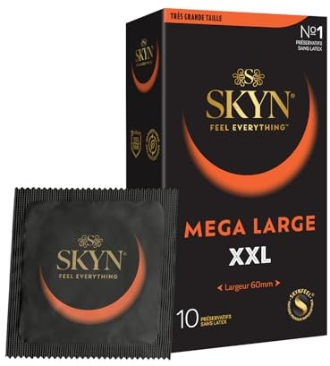 SKYN XXL : Lot de 10 Préservatifs extra large sans latex SKYNFEEL pour Homme/Fins, Lisses, Forme Droit/Largeur nominale 60mm