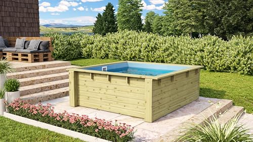 CHILLROI® Karibu Mini-Massivholz Pool 2,43 m³ aus Blockbohlen mit Poolfolie & Schutzvlies – Ø 300 cm, 66 cm Wassertiefe – Hochwertiges Pooldeck, langlebig und witterungsbeständig