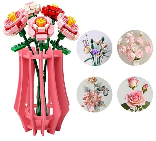 Vase für Bausteinvase, 3D Holz Bouquet für Blumenstrauß 3D Puzzle Vase für Blumen 18 cm/ 7 Zoll Holzpuzzle Blumenvase für Blumenstrauß, Kinder Basteln DIY Holzbastelset für Rosen