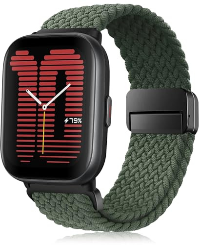 RUIMAYA Tressé Bracelet Montre en Nylon Compatible avec Amazfit Active/2/GTS 4/GTS 4 Mini/GTS 3/GTS 2 Mini/Bip/GTR 42 mm/Pop, Bracelet Montre Connectée 20mm Élastique