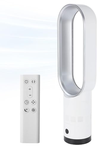 Ventilatore senza rotore con purificatore d'aria, ventilatore a torre silenzioso da 18 pollici con telecomando, 8 velocità, oscillazione a 80°, timer 8H, indicatore LED, ventilatore senza lama, per