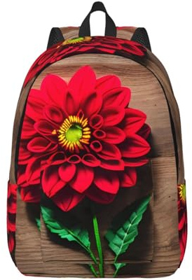Sac à dos rétro en bois avec imprimé dahlia rouge pour femme, sac à dos pour le travail, les affaires, sac à dos pour ordinateur portable, sac à livres pour voyage, noir, Small
