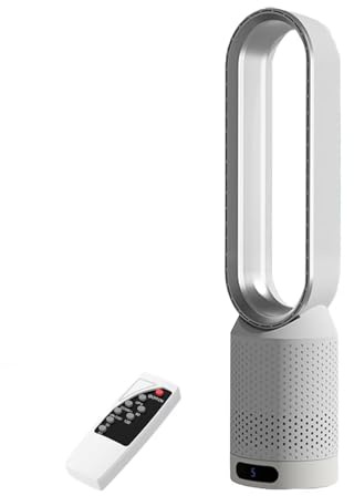 Genérico Ventilador de torre sin aspas de viento natural, 8 velocidades, con control remoto, oscilación de 90°, para escritorio, de pie, 58 cm de alto, pantalla LED.