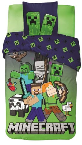 Minecraft Bettwäsche 135x200 cm mit Kissenbezug 80x80 cm Creeper Motiv