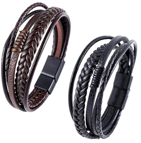 Tweozek Mens Leather Bracelet,Braided Cowhide Rope,Vintage Style Handmade Braided Leather Bracelet for Christmas Father's Day Valentine's Day Birthday,Mens Bracelets Gift for Boyfriend Husband