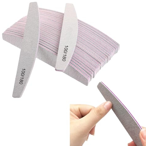Professionelle Nagelfeile, 50 Stück Nagelfeile 100/180,Halbmond Nagelfeilen für Gelnägel,Nagelfeilen Naturnägel,Nagelfeilen Doppelseitige,Doppelseitige Einweg Nagelfeile für Kombination von Gelnägeln