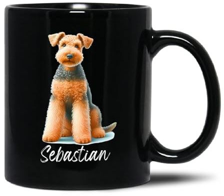 Airedale svart mugg keramisk mugg personlig rolig keramisk mugg för födelsedag herr dam jul 330 ml