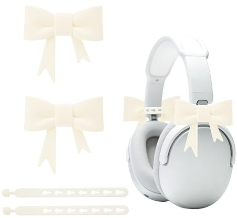 GAICHION Cute Silicone Bow Headphone Accessories, 2 Pack 3D Bow Decor for Headphones & Headsets, Coquettish Gift for Girls Women Gamers Streamers(Beige)