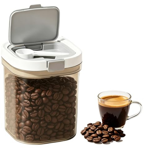 Airtight Coffee Canister with Lid and Scoop, 1300ml Kitchen Storage Container | Large Capacity Food Storage Jar for Coffee Beans, Ground Coffee, Flour & Dry Foods | Stackable, Leakproof, Seal-Tight