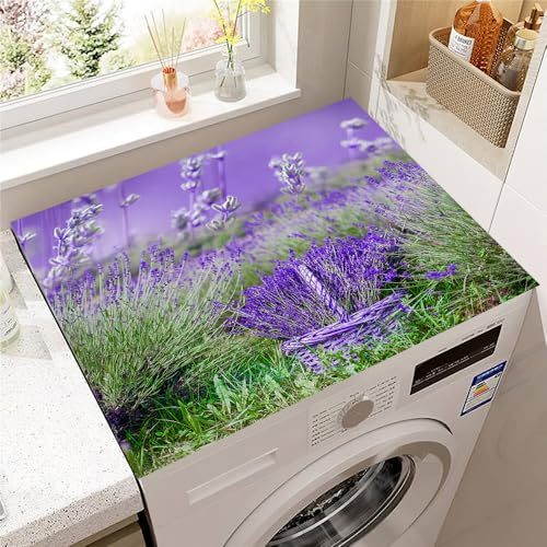 Hearda Housse Machine a Laver Jardin Lavande, Dessus Tapis Lave Linge Antidérapant, Housse de Protection pour Machine à Laver Top, Tapis de Protection pour Dessus Sèche-Linge (Lavande 2,30x40cm)