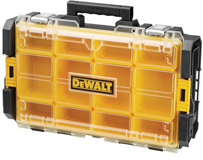 DEWALT DWST1-75522 Organiseur TOUGHSYSTEM - 553 x 350 x 116 mm - Robuste - Couvercle Transparent - 4 Grands et 8 Petits Compartiments Amovibles - Charge max 20 kg