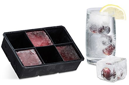 Relaxdays Cubitos Molde, Reutilizable, XXL, Bandeja Silicona, Hielo 5 cm, 6 Cubos Individuales, Negro, 16.5 x 11 x 16.5 cm