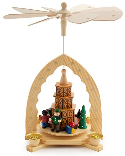BRUBAKER Pyramide de Noël en Bois - Crèche de Noël - Hauteur 30 cm - Scène 'Poêle en Faïence'
