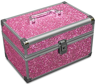 MARELIDA® Schmuck-Kästchen in Pink | Glitzer-Optik | Premium Schmink-Beauty-Koffer - klappbaren Fächer | Edel in Form & Design