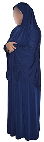 Ensemble de prières en lycra extensible avec foulard et jupe, idéal pour quotidien/maison/travail/voyage/hajj/mrah/mosquet/madrassa - Bleu - Taille Unique
