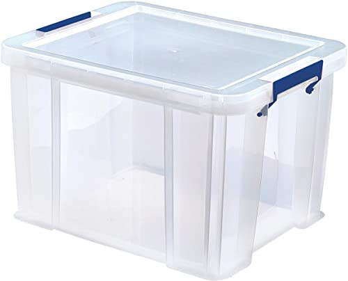 Bankers Box 3x 36L Plastic Storage Boxes with Lids. ProStore Super Strong Stackable Plastic Storage Boxes (31.5 x 47.5 x 38cm), Made in the UK, Clear