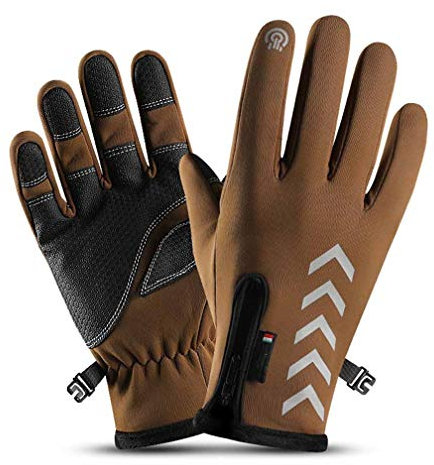 Winterhandschuhe, Handschuhe Touchscreen, Handschuhe Herren, Warm Fahrradhandschuhe Skihandschuhe,Wasserdicht, Winddicht& rutschfest für Männer Frauen zum Laufen, Radfahren, Klettern u.s.w,Braun,M