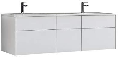 StoneArt Badmöbel Set mit Mineralguss Waschbecken und Unterschrank Waschtisch als Einzel- oder Doppelwaschbecken mit Unterschrank ohne Armaturen Venice VE-1610-I weiß 160cm