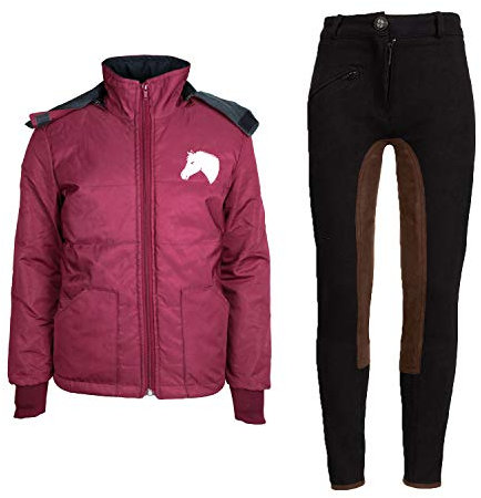 MS-Trachten Reitset Kinder Reitjacke Mia Maroon mit Reitleggings Schwarz (146/152)