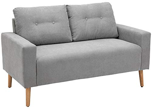 HOMCOM Canapé 2 Places Design scandinave dim. 145L x 76l x 88H cm Pieds Bois Massif Tissu Gris Clair