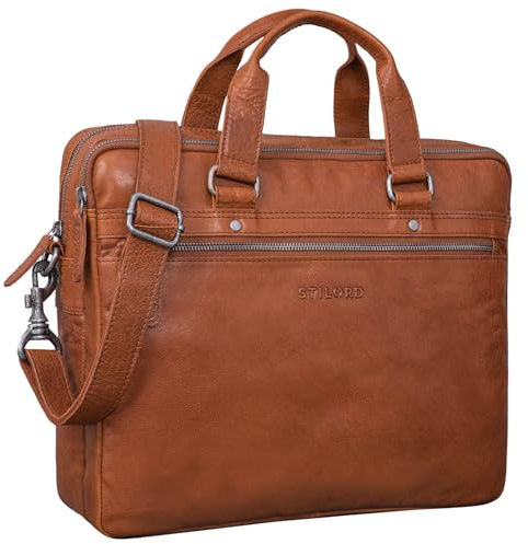 STILORD Brayson Businesstasche 15 Zoll Leder Laptoptasche Aktentasche zum Umhängen Trolley Aufsteckbar Echtes Vintage Leder Farbe:schwarz