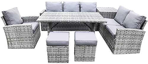 Ondis24 Gartenmöbel Set Hollywood, Sitzgruppe für 8 Personen, Gartenset mit Tisch Schirm Sitzkissen, Balkonmöbel Essgruppe Garten, Lounge Sitzgarnitur