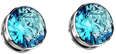 Hoisy 2Pcs Flesh Tunnel, Tunnel Schmuck mit Blauem Zirkonia In Runder Form Blau 0G (8mm) Flesh Ohr Tunnel Piercing Set