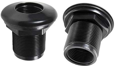 HQRP 2-Pack 1 ABS Bulkhead Fitting Double Threaded Water Tank Connector for Rain Barrels, Aquariums, Water Tanks, Tubs, Pools