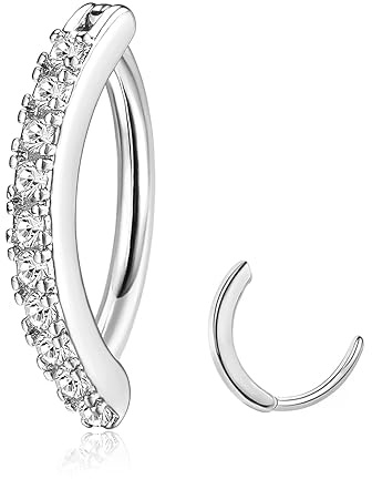 JeryWe Piercing Ombelico,14G Ombelico Piercing Acciaio Chirurgico,Argento Oro Piercing Ombelico Anallergico, CZ Opale Clicker Ombelico Anello Set Zirconia,Argento 10mm