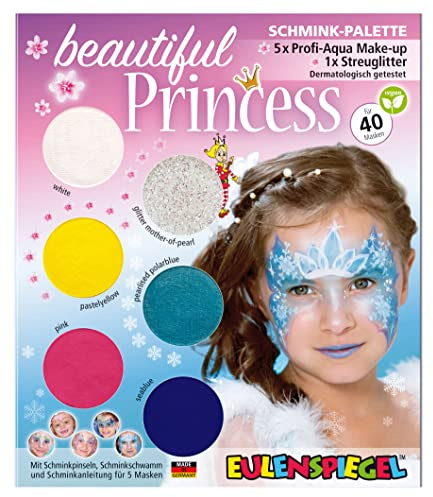 Eulenspiegel 207031 - Schmink-Palette Beautiful Princess, Anleitung für 5 Prinzessinnen Masken, Kinderschminke, Faschingsschminke