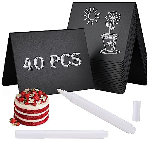 40 Stück Mini Kreidetafel, 70 x 100mm Kreidetafel Klein, Preisschilder Aufsteller, Buffet Schilder, Kleine Tafeln zum Beschrifte, Kreidetafel Aufsteller für Bäckerei Hochzeit Party Essen