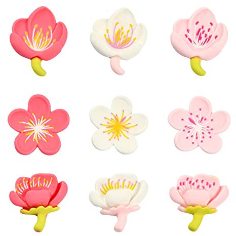Ipotkitt 45 Stück 9 Stile ohne Loch Blumen Cabochons Charms Flatback Floral Seerosen Pfirsich Blume Charms Verzierungen für DIY Schmuckherstellung Handwerk