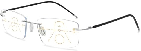 VEVESMUNDO Blaulichtfilter Gleitsichtbrille Lesebrille Randlos Titan Metall Ultraleicht Multifocus Progressive Anti Blaulicht Sehhilfe Lesehilfe Brillen für Herren Damen