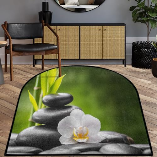 TropicalLife Zen Basalt Orchidee Bambus Teppich Wohnzimmer Teppich 100 x 120 cm Zen Area Teppiche für Zuhause Schlafzimmer Küche Groß Rund rutschfest Boden Fußmatte Teppich