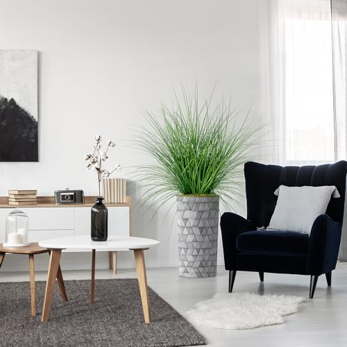 Artificial Tree in Modern Triangle Pattern Planter, Fake Onion Grass Silk Tree for Indoor and Outdoor Home Decoration - 55 Overall Tall (Plant Pot Plus Tree)