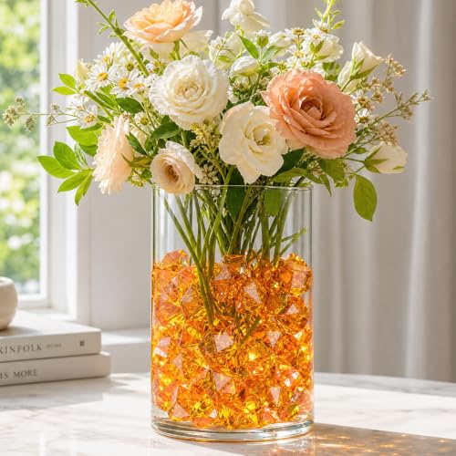 VGOODALL Gefälschte Eissteine, orangefarbene Acryl-Eissteine, Mini-Diamanten, Kunststoff-Edelsteine für Vasen, Füllstoffe, Heimtischdekorationen, 150 Stück