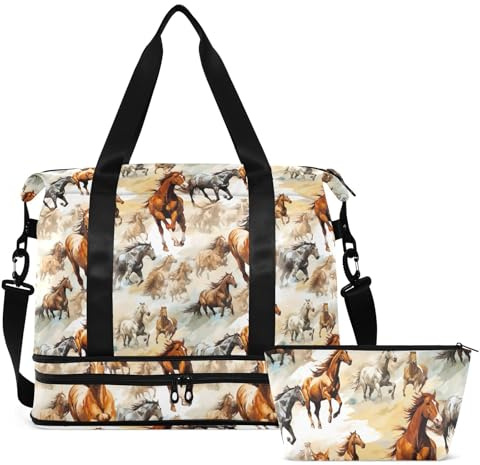 CHSIN Running Horses Gym Bag for Women & Men,Duffel Bag with Shoe Pocket,Weekender Overnight Bag with Trolley Sleeve for Travel 21217530