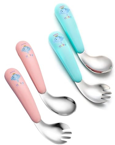 4 Teilig Löffel, UtensilienLöffel Gabel Set, Besteck Set,lernlöffel Löffel Gabel,Selbstständig Essen