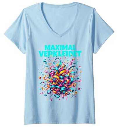 Damen Konfetti Kostüm Fasching Kostümersatz Maximal Verkleidet T-Shirt mit V-Ausschnitt