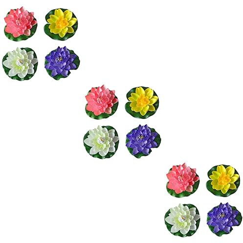 Housoutil 12 Pièces Décoration de nénuphar de Simulation Mini décor nénuphars de Fleurs Plantes artificielles Usine Jouets décor de Bassin Flottant Patio Piscine Lotus Aquarium
