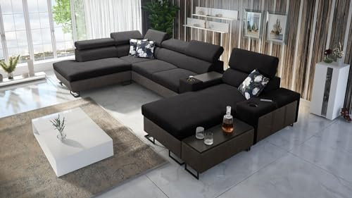 All4All Ecksofa Melani V 375x220x170cm - Schlaffunktion - Bettkasten - U-Form - Couch - Eckcouch - Schlafsofa - Wohnlandschaft - Sofa - Polstersofa - Freya210.25+Kunstleder Tauro8207 - Rechts - 26
